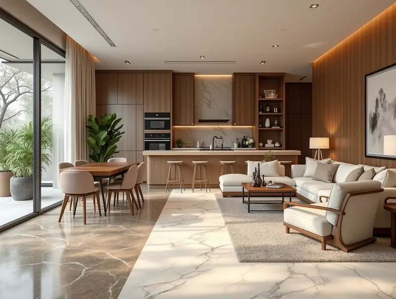 Tile Marble and Wood Fusion for Luxury Homes
