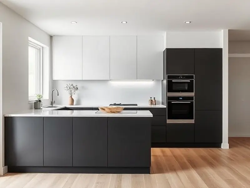Minimalist Split Level Kitchen with Hidden Appliances