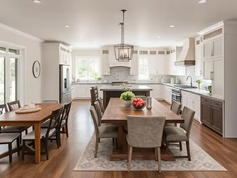 Ranch Home Open Kitchen with Central Dining