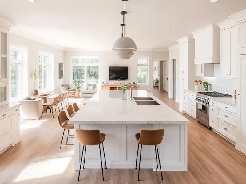 Island-Centric Layout with Living Room Connection