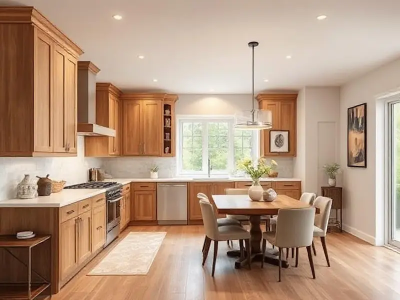 L-Shaped Kitchen in a Bilevel with Dining Integration