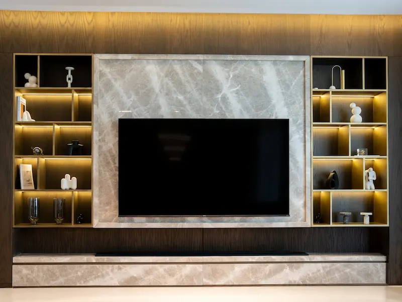 Textured Wall Panels Behind the TV